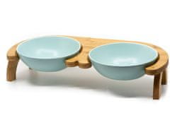 limaya keramická dvojmiska pre psy a mačky skosená s dreveným podstavcom svetlo modrá 18 cm