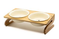 limaya keramicka dvojmiska pre psy a mačky s lemom s dreveným podstavcom biela 17,5 cm