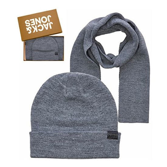 Jack&Jones Pánska sada - čiapka a šál JACJOLLY 12163827 Grey Melange