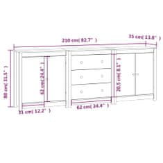 Vidaxl Komoda biela 210x35x80 cm borovicový masív