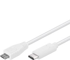 PremiumCord USB-C/male - USB 2.0 Micro-B/Male, biely, 0,6m