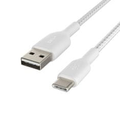 Belkin kábel opletaný USB-C - USB-A, 1m, biely