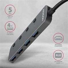 HUE-MSA, 4x USB 3.2 Gen 1 SWITCH húb, kovový, micro USB napr. konektor, kábel USB-A 20cm