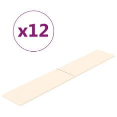 Vidaxl Nástenné panely 12 ks krémové 90x15 cm zamat 1,62 m²