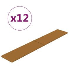 Vidaxl Nástenné panely 12 ks hnedé 90x15 cm zamat 1,62 m²