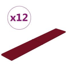 Vidaxl Nástenné panely 12 ks vínovo-červené 90x15 cm zamatové 1,62 m²