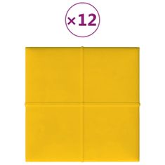 Vidaxl Nástenné panely 12 ks žlté 30x30 cm zamatové 1,08 m²