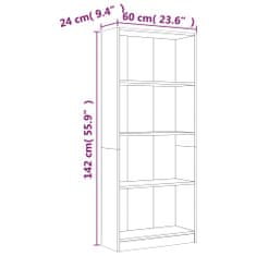 Vidaxl 4-poschodová knižnica hnedý dub 60x24x142 cm spracované drevo