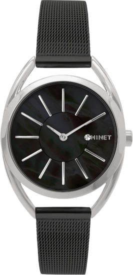 MINET Strieborno-čierne dámske hodinky ICON BLACK PEARL MESH