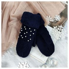 eCa  REK46 Dámske rukavice s kožúškom a perlami tmavo modré