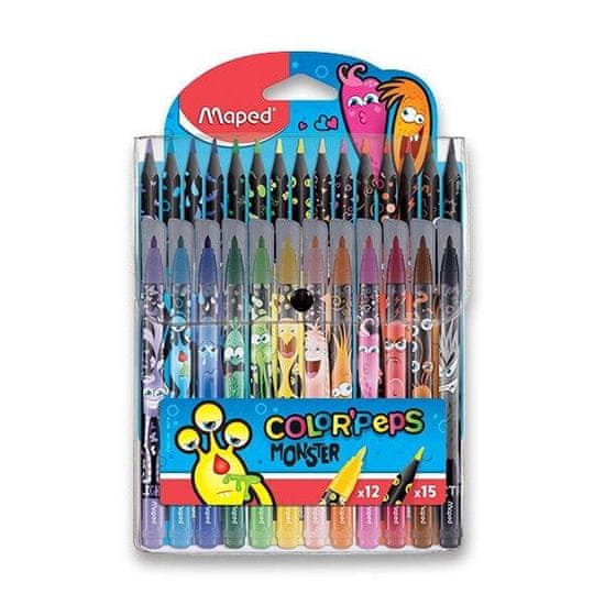 Maped Detské fixky a pastelky Color'Peps Monster 12 fixiek a 15 pasteliek