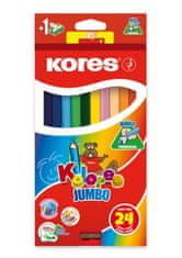 KORES Jumbo trojhranné pastelky 5 mm s strúhadlom 24 farieb