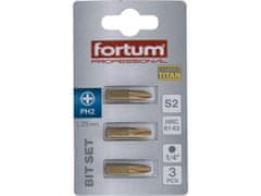 Fortum Hrot krížový phillips, sada 3ks, PH 2x25mm,titan. úprava, S2