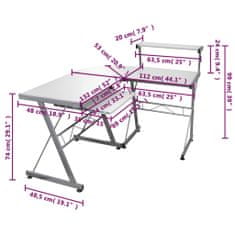 Vidaxl Rohový počítačový stôl biely 132x112x99 cm spracované drevo