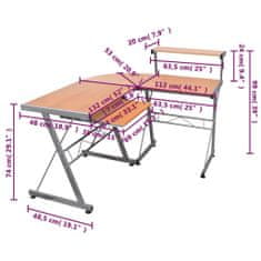 Vidaxl Rohový počítačový stôl hnedý 132x112x99 cm spracované drevo