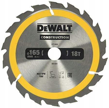 DeWalt Pilový kotúč na drevo 165 mm 20 mm 18z DT1933