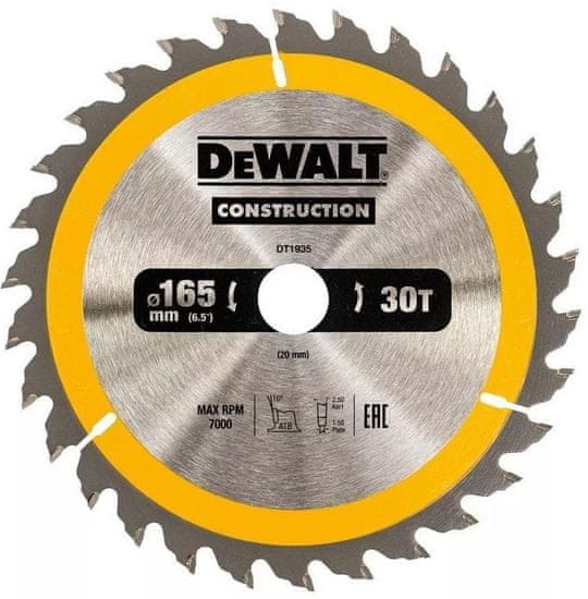 DeWalt Pilový kotúč na drevo 165 mm 20 mm 30z DT1935