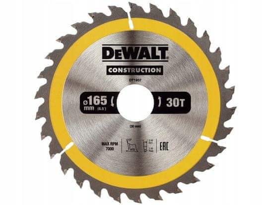 DeWalt Pilový kotúč na drevo 165 mm 30z DT1937