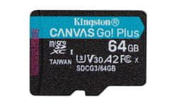 Kingston 64GB microSDHC Canvas Go! PLus 170R/100W U3 UHS-I V30 Card bez adaptéra