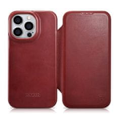 shumee Magnetické flipové puzdro na iPhone 14 Pro MagSafe CE Oil Wax Premium Leather Burgundy