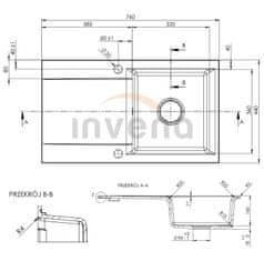 Invena Tesalia, 1-komorový granitový drez s odkvapkávačom 760x440x160 mm a kuchynskou batériou Glamour s flexibilným ramenom + zlatý automatický sifón, INV-AZ-01-Z43-SET