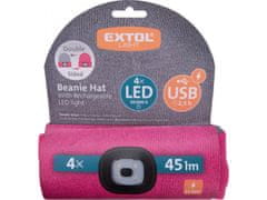 Extol Light čiapka s čelovkou 4x45lm, USB nabíjanie, svetlo šedá/ružová, obojstranná, univerzálna veľkosť