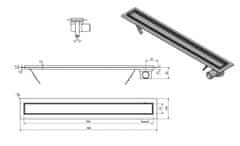 AQUALINE Pavino podlahový žľab z nerezové oceli s roštom na dlaždice, l-760, dn50 (2710-80)