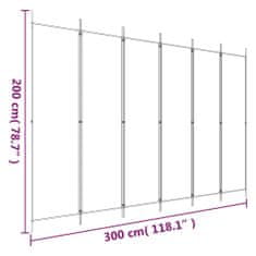 Vidaxl 6-panelový paraván biely 300x200 cm látkový