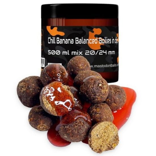 Mastodont Baits Chill Banana Balanced Boilies in dip 500ml mix 20/24mm