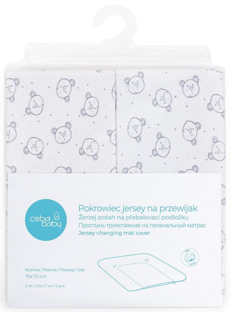 Ceba Baby Poťah na prebaľovaciu podložku mäkká 2 ks Blue, Teddy Bear + Light grey, Teddy Bear 75x72