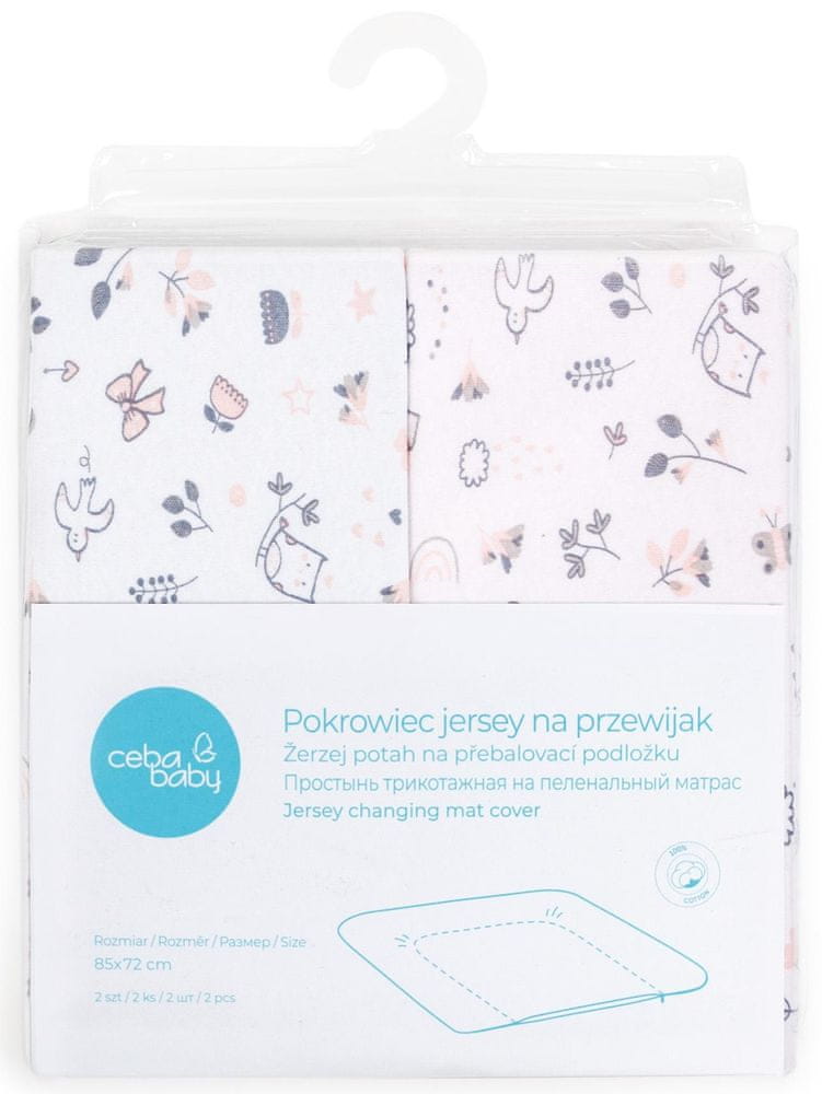 Ceba Baby Poťah na prebaľovaciu podložku mäkkú 2 ks Candy Pink, Bird World + Light grey, Bird World 85x72