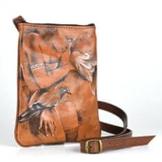 VegaLM Ručne maľovaná crossbody kabelka s motívom Žena s holubmi