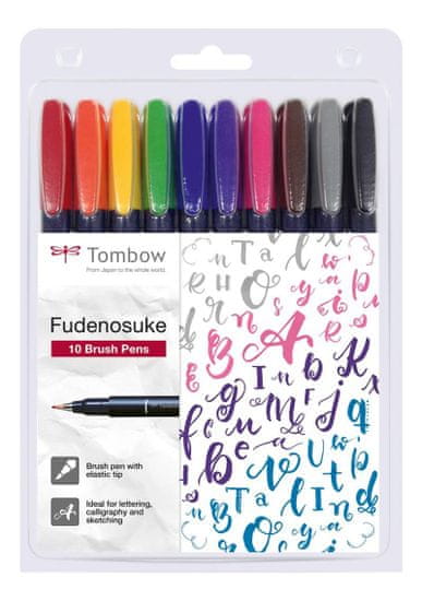 Tombow Sada štetcových fixiek Fudenosuke COLOUR tvrdosť 1 - hard 10 ks