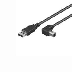 Kábel USB 2.0 AB 2m, čierny, 90 ° konektor