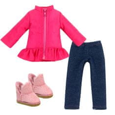 Teamson Sophia's - 14,5" bábika - horúco ružový nadýchaný kabát, modré džegíny a ružové semišové topánky