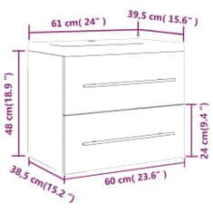 Petromila vidaXL Umývadlová skrinka so vstavaným umývadlom dymový dub spr. drevo
