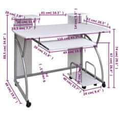 Vidaxl Počítačový stôl biely 110x52x88,5 cm spracované drevo