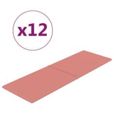 Vidaxl Nástenné panely 12 ks ružové 90x30 cm zamat 3,24 m²