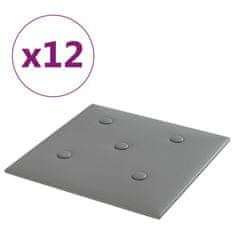 Vidaxl Nástenné panely 12 ks sivé 30x30 cm umelá koža 1,08 m²