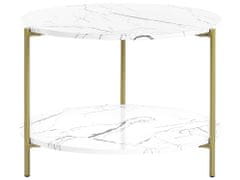 Beliani Konferenčný stolík s poličkou mramorový efekt biela so zlatou REVA