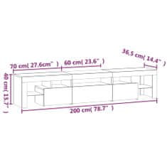 Vidaxl TV skrinka s LED svetlami betónová sivá 200 x 36,5 x 40 cm