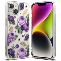 shumee Pancierový kryt puzdra s gélovým rámom iPhone 14 Plus Fusion Design Purple Rose transparentný