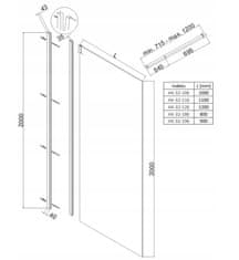 Invena Walk-In, sprchová zástena 120X200cm, 8mm číre sklo, čierny profil, INV-AK-32-124-O