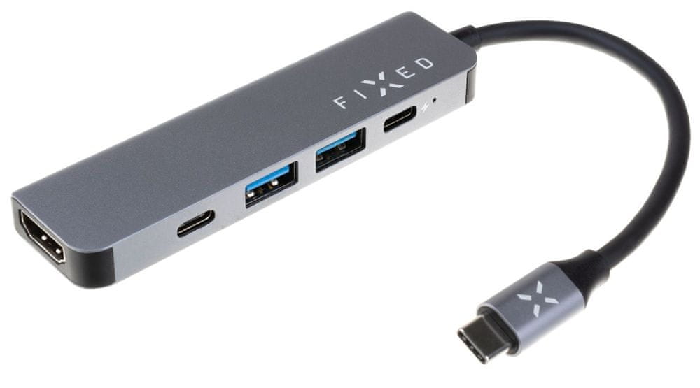 FIXED 5-portový hliníkový USB-C HUB Mini pre notebooky a tablety FIXHU-MN-GR, sivý