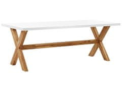 Beliani Záhradný betónový stôl 200 x 100 cm biela/svetlé drevo OLBIA