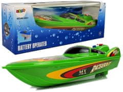 Lean-toys Zelená loďka na batérie so žltými prvkami 4 smery 40 cm