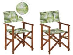 Beliani Sada 2 skladacích stoličiek z tmavého akáciového dreva textil s motívom palmy CINE