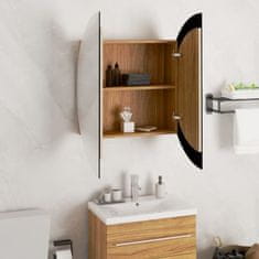 Vidaxl Kúpeľňová skrinka s okrúhlym zrkadlom a LED dubová 54x54x17,5cm