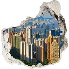 Wallmuralia.sk Díra 3D ve zdi nálepka Hong kong panoráma 100x100 cm