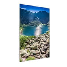 Wallmuralia.sk Vertikálny foto obraz akrylový Čierne jazero Tatry 50x100 cm 2 prívesky